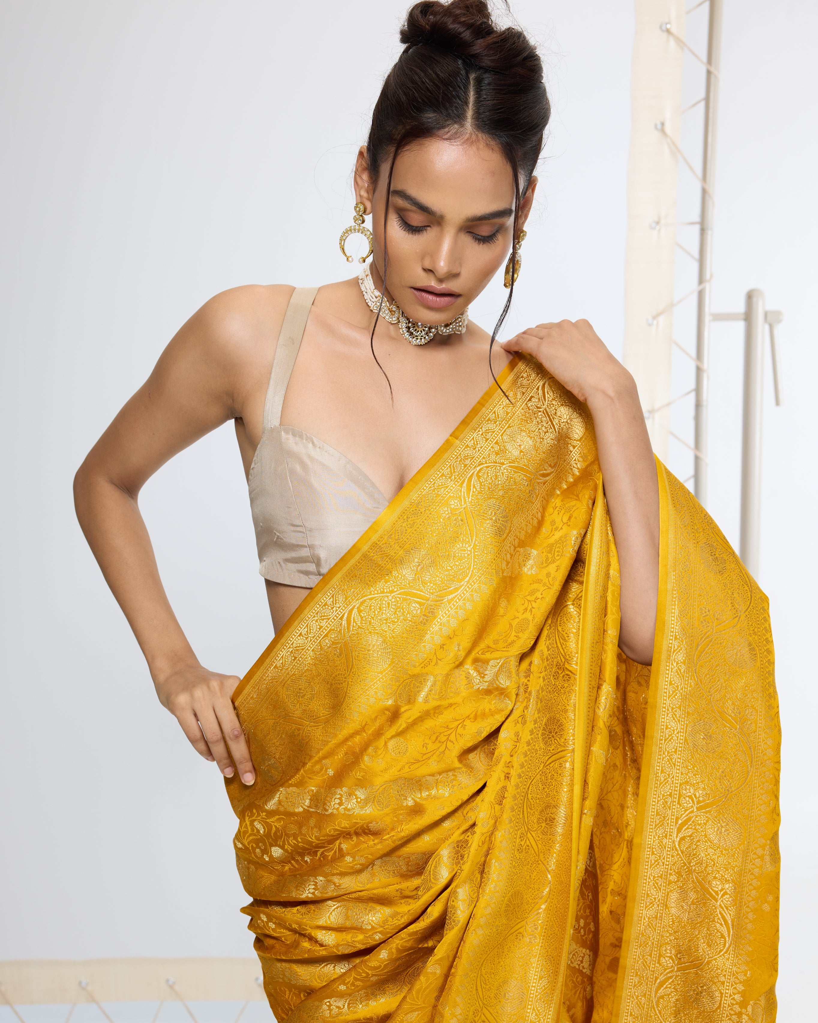Handwoven Saffron Yellow Sari