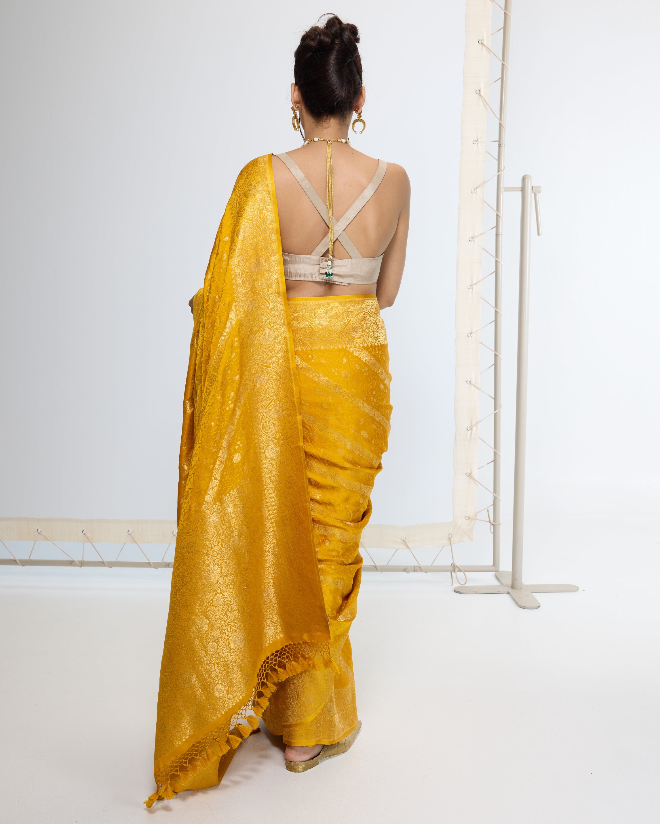 Handwoven Saffron Yellow Sari