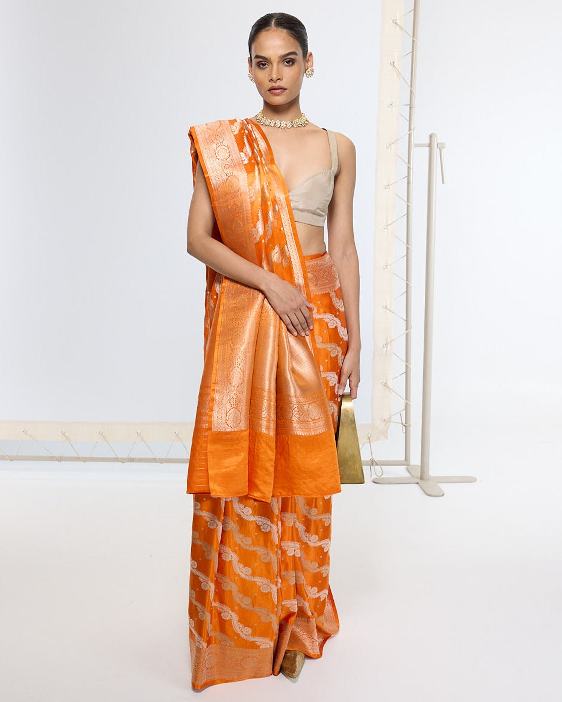 Handwoven Burnt Orange Banarasi Sari