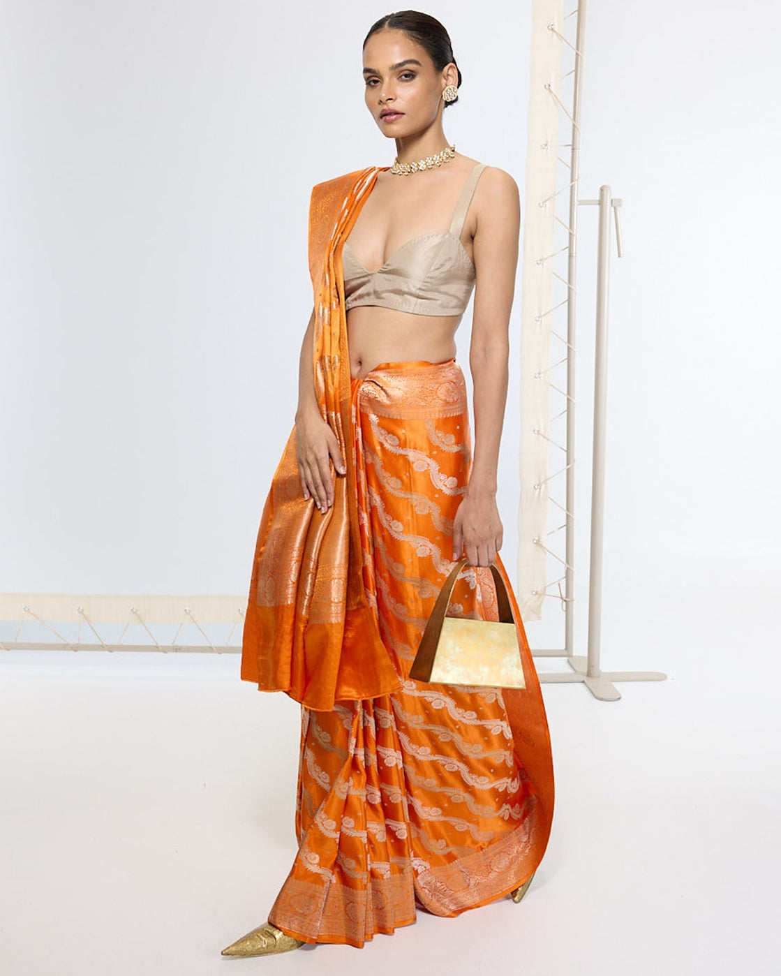 Handwoven Burnt Orange Banarasi Sari