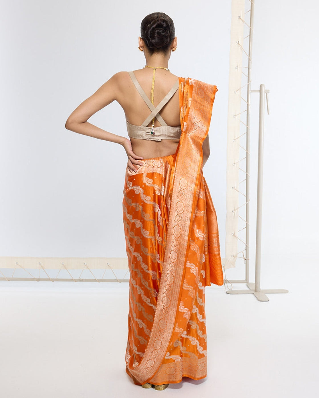 Handwoven Burnt Orange Banarasi Sari