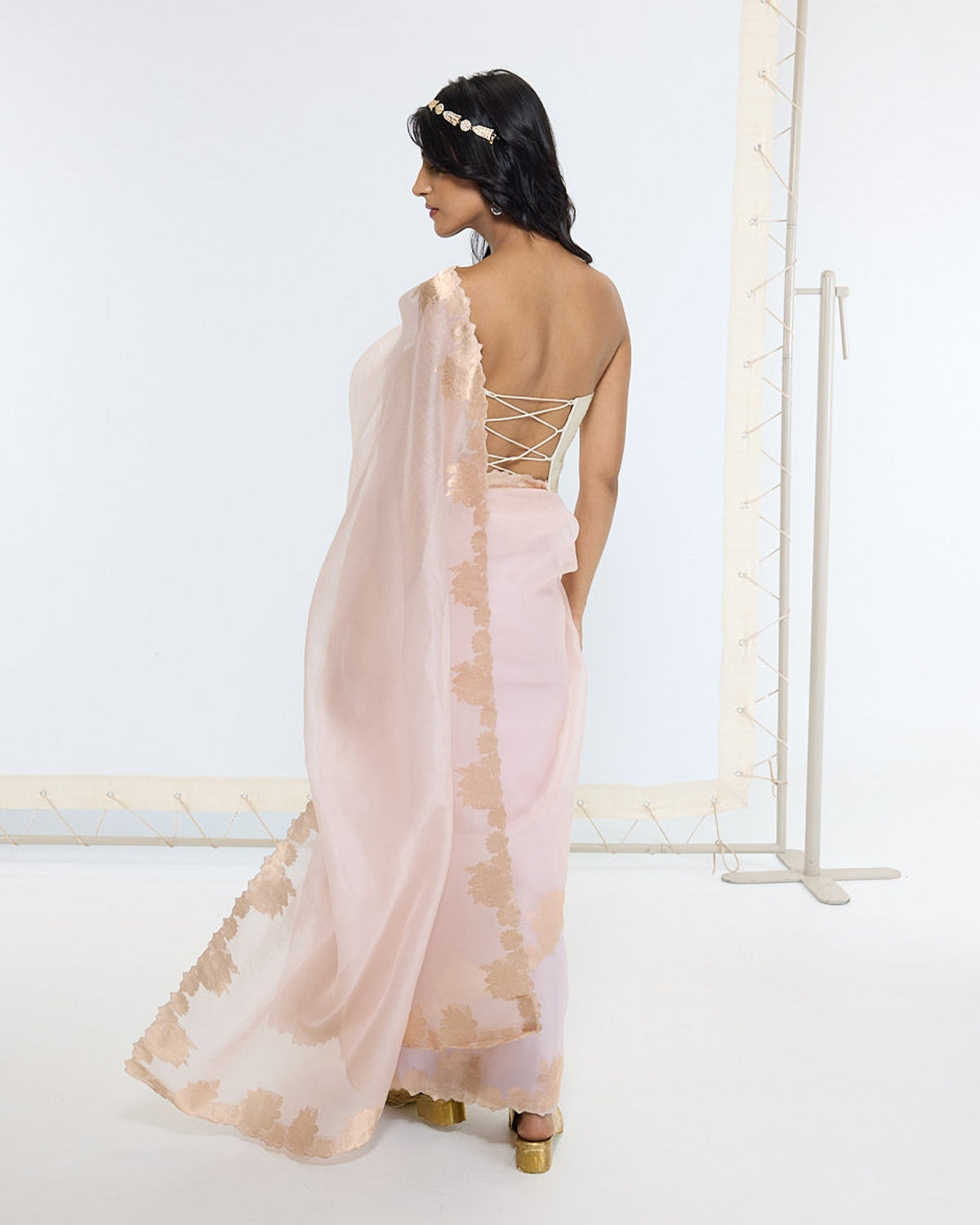 Handwoven Creamy Peach Sari