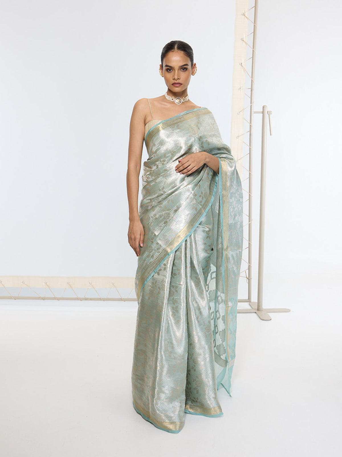Handwoven Sea Green Tissue Sari