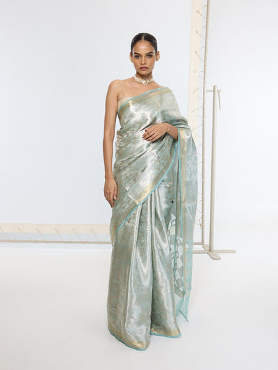Handwoven Sea Green Tissue Sari