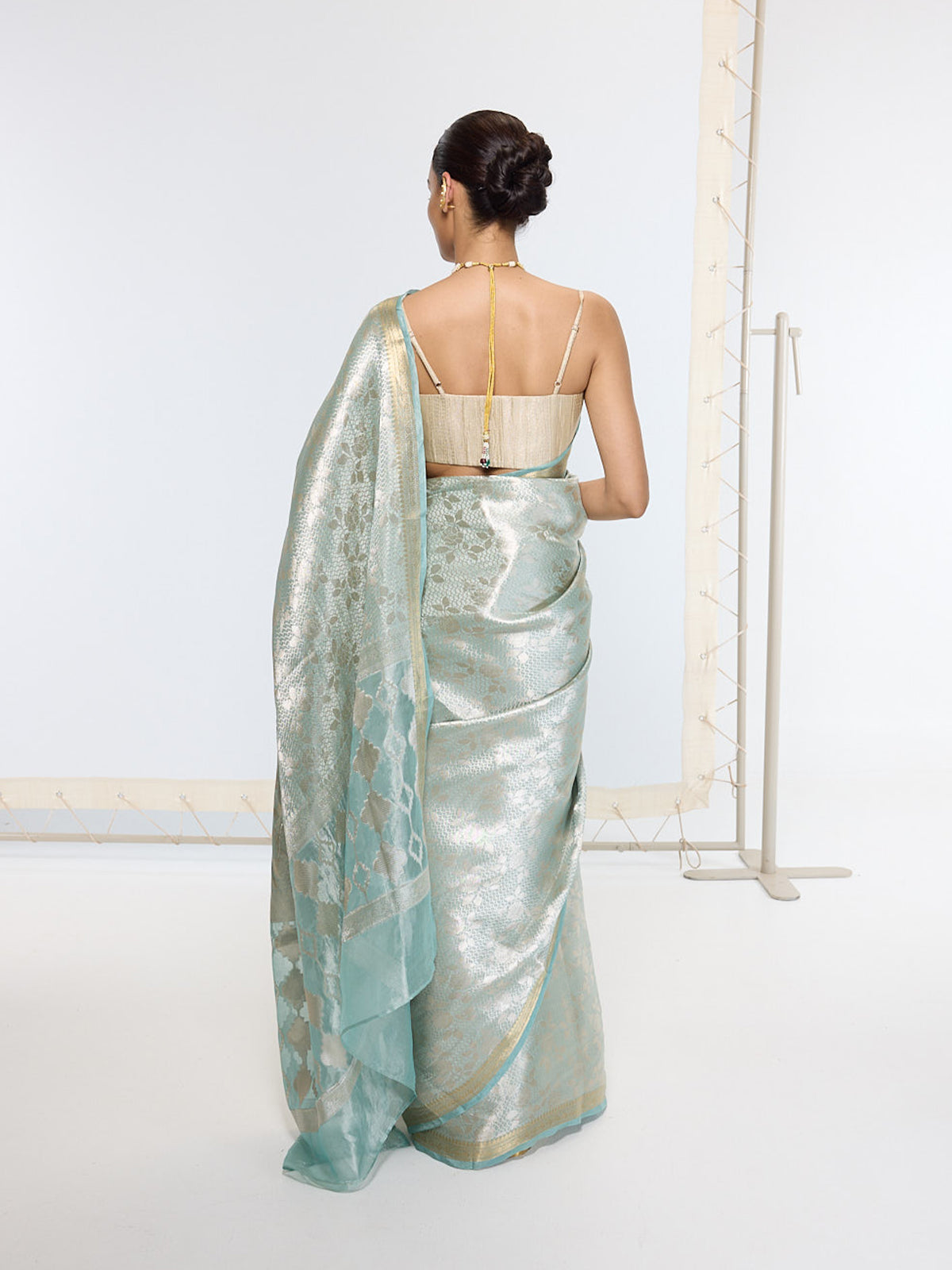 Handwoven Sea Green Tissue Sari