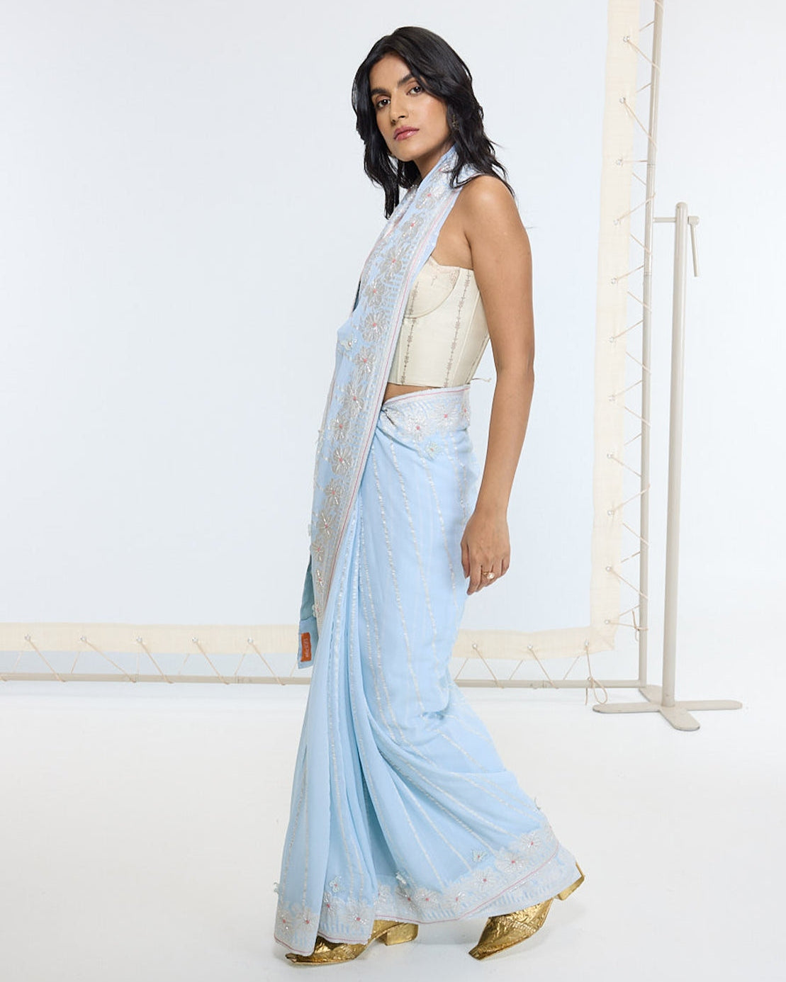 Handwoven Sky Blue Sari