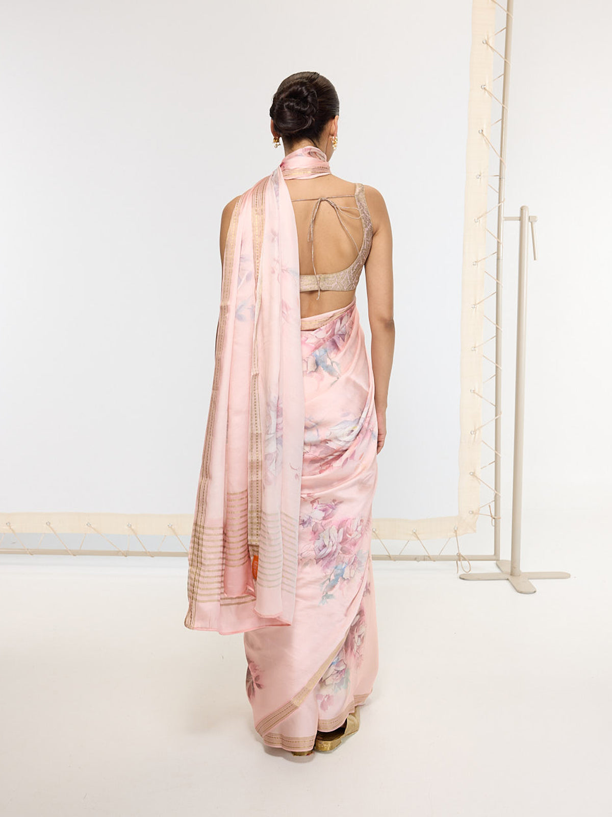 Handwoven Rose Quartz Printed Sari
