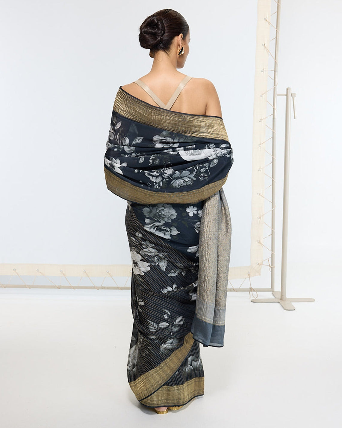 Handwoven Midnight Black Printed Sari