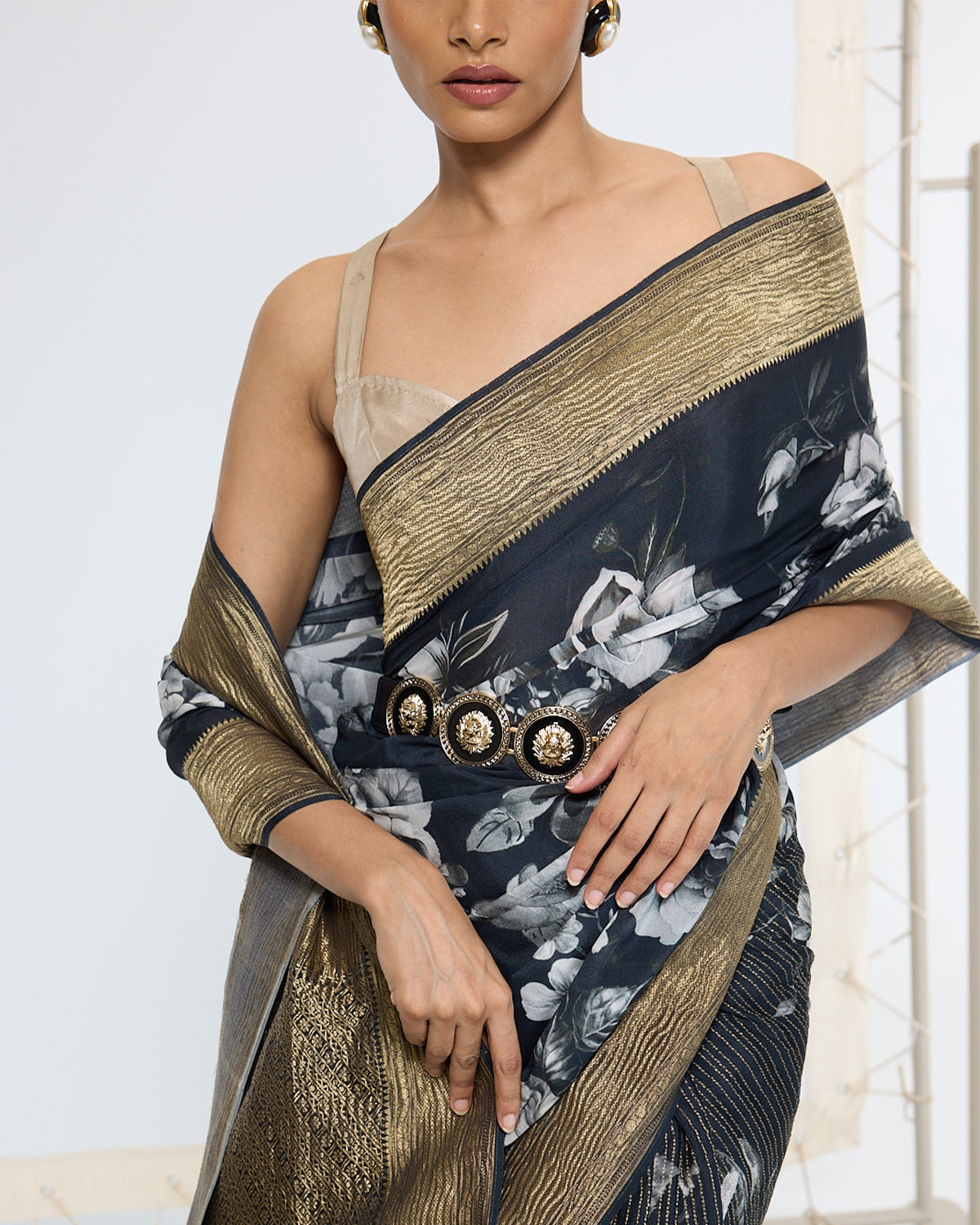 Handwoven Midnight Black Printed Sari