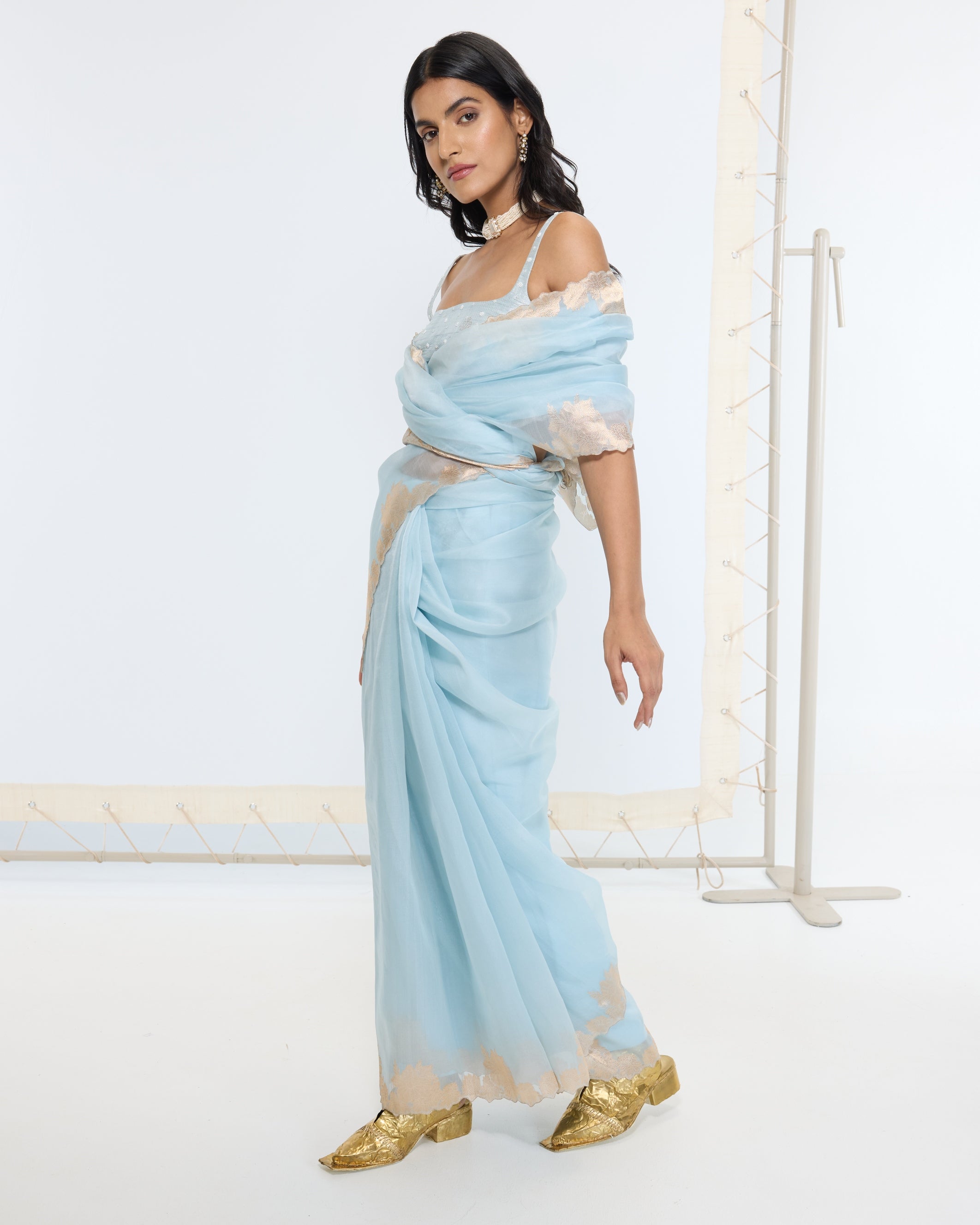 Handwoven Icy Blue Sari
