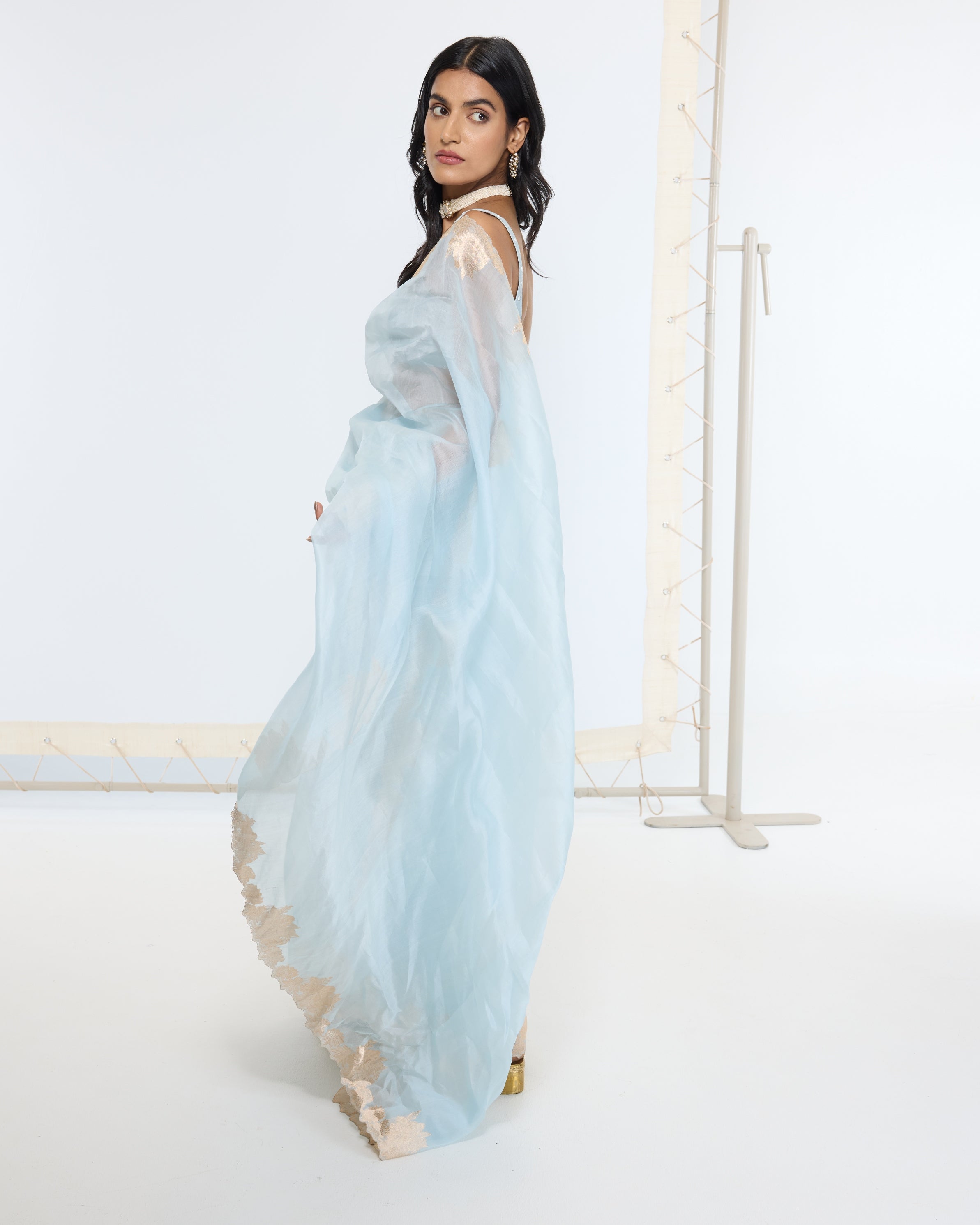 Handwoven Icy Blue Sari