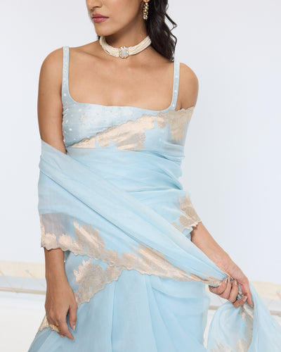 Handwoven Icy Blue Sari