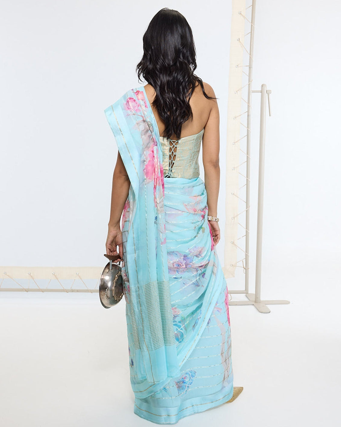 Handwoven Aqua Blue Printed Sari