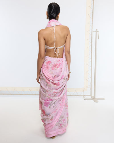 Handwoven Blush Pink Printed Sari