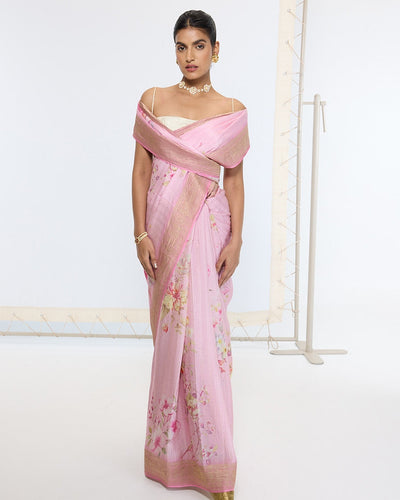 Handwoven Candy Pink Printed Sari