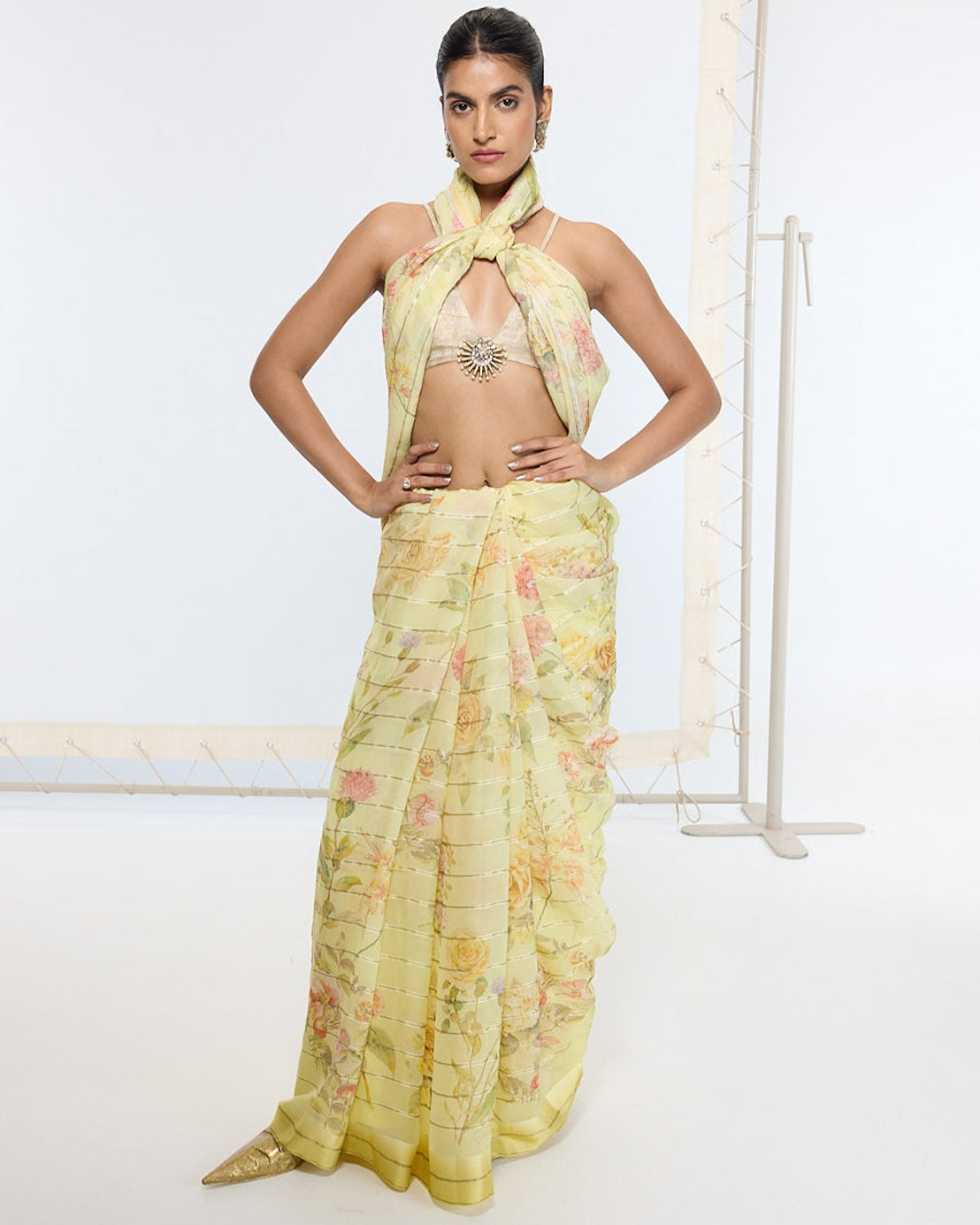Handwoven Butter Yellow Printed Sari