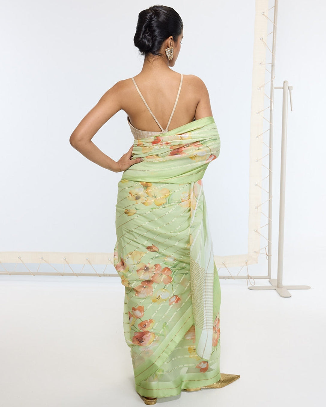 Handwoven Sage Green Printed Sari