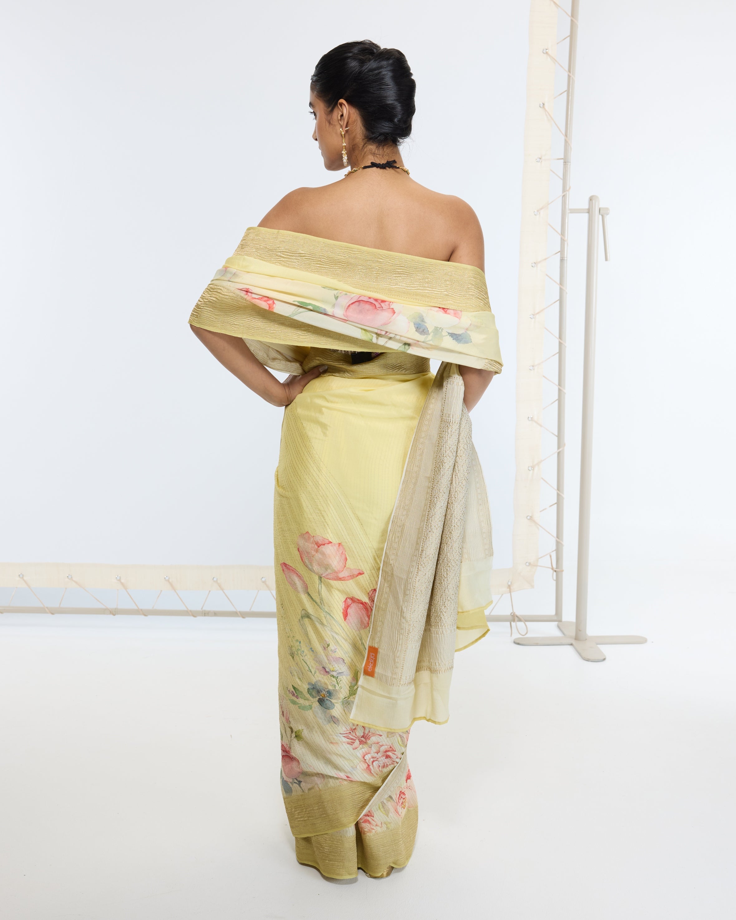 Handwoven Pastel Yellow Printed Sari