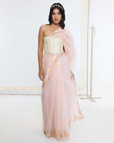 Handwoven Creamy Peach Sari