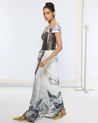 Handwoven Black Printed Sari