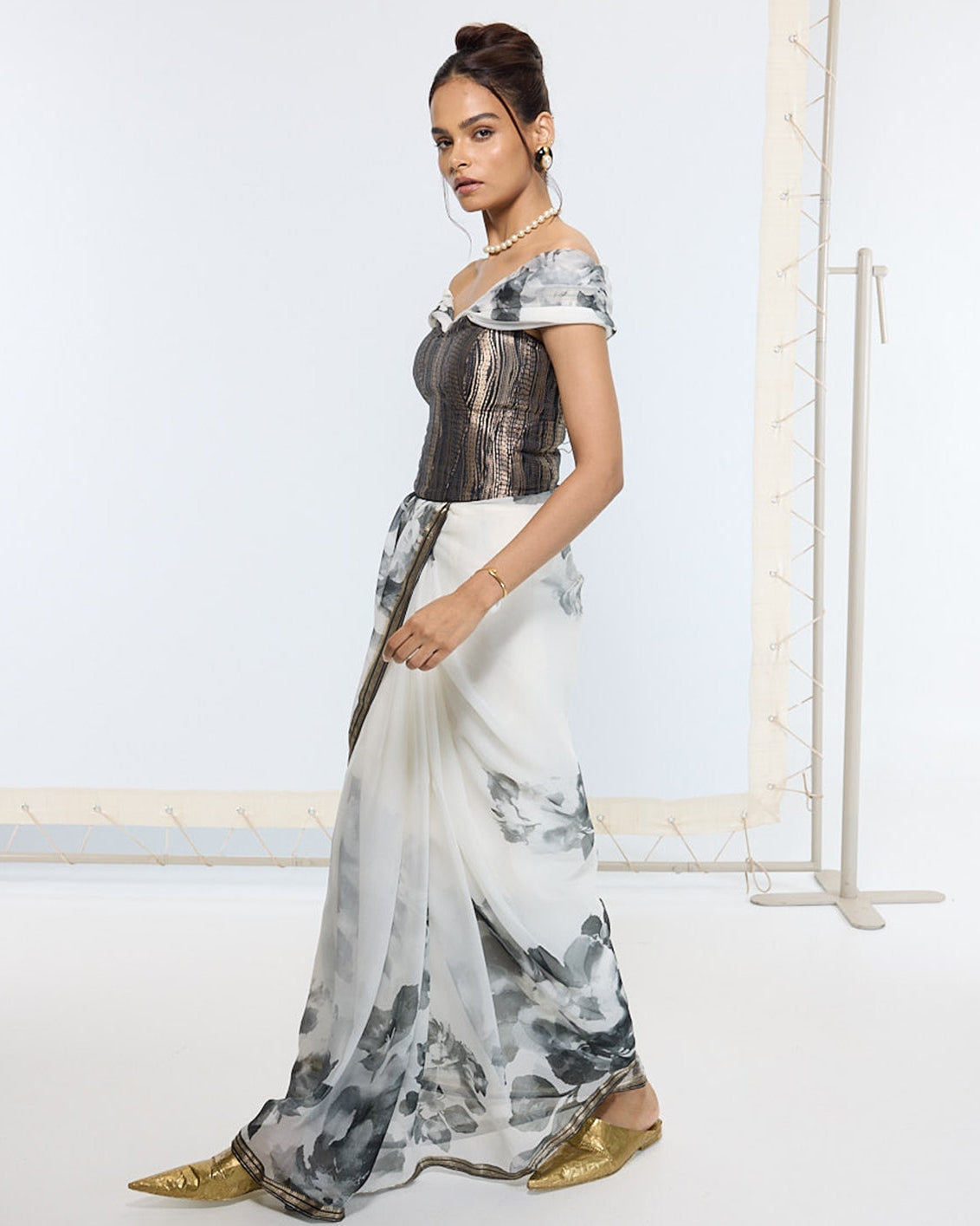 Handwoven Black Printed Sari