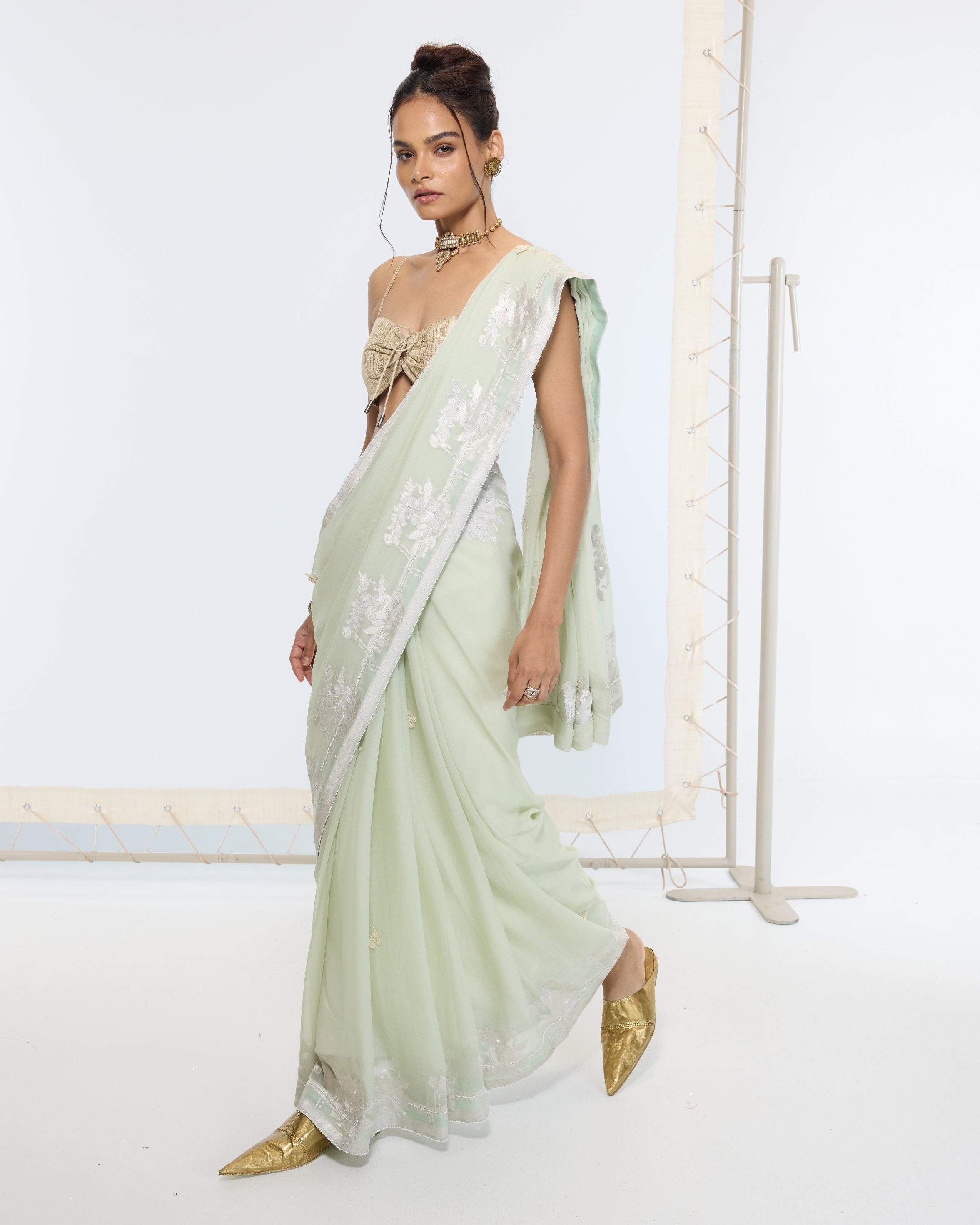 Handwoven Pastel Green Sari