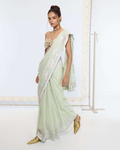 Handwoven Pastel Green Sari