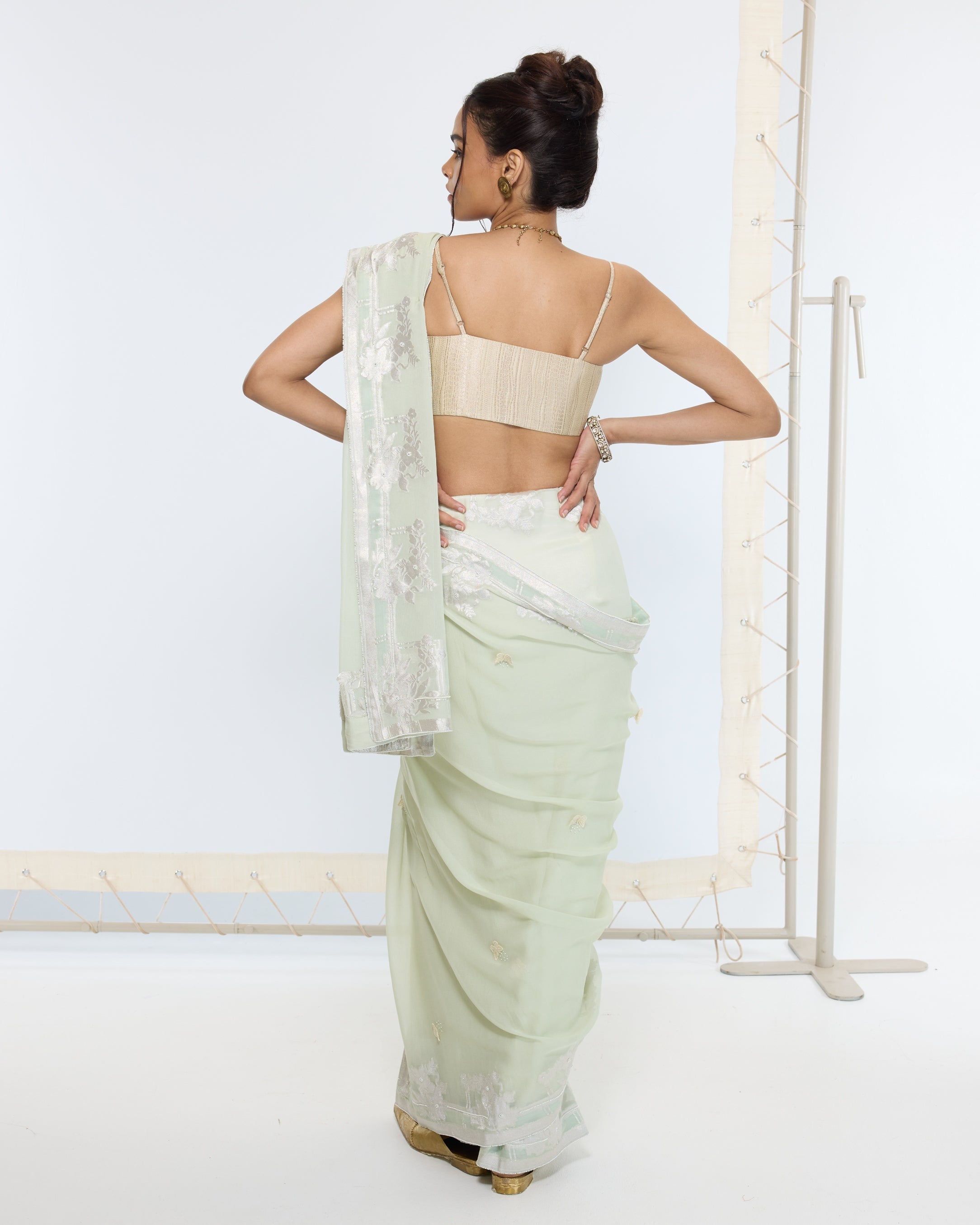 Handwoven Pastel Green Sari