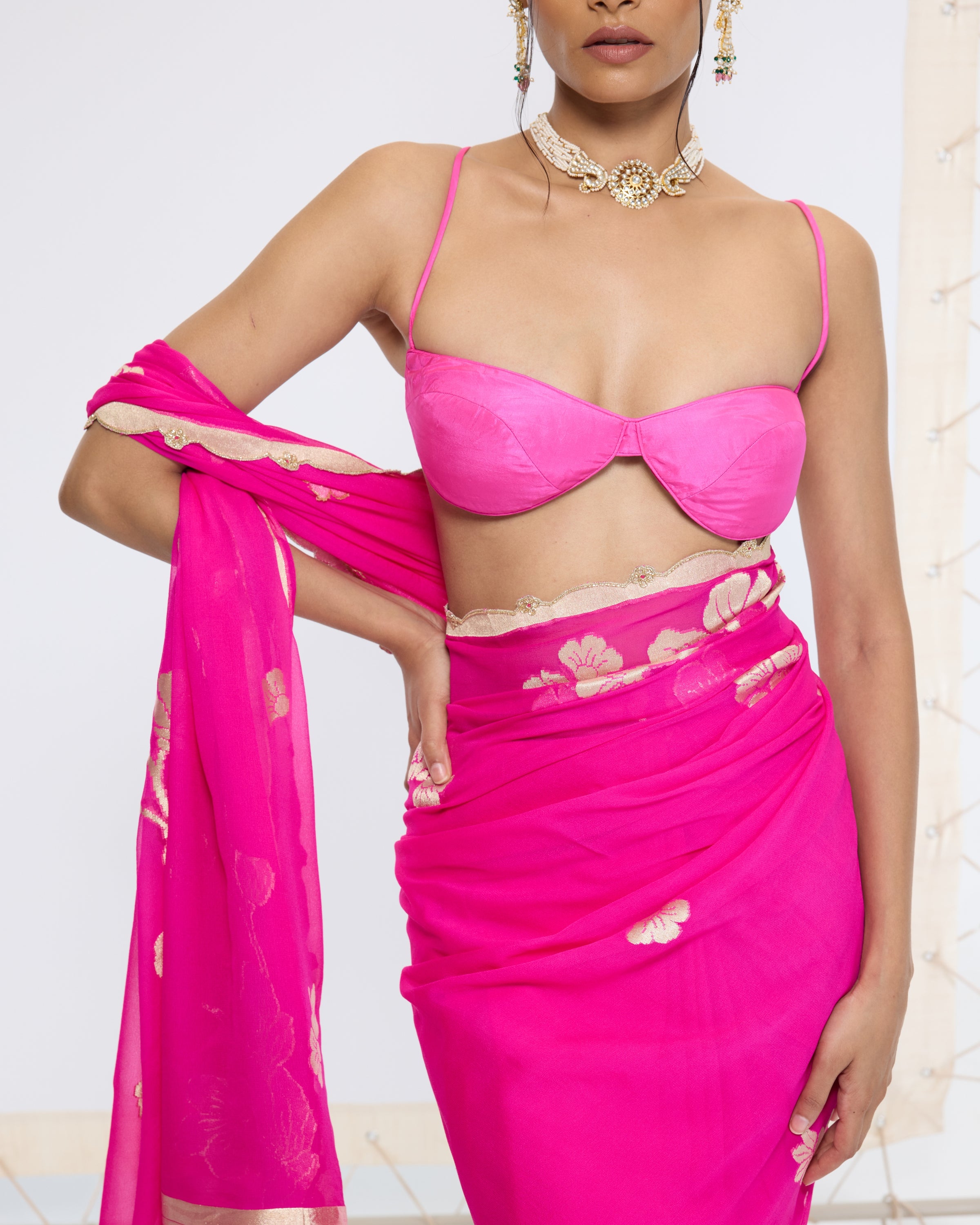 Handwoven Hot Pink Banarasi Sari
