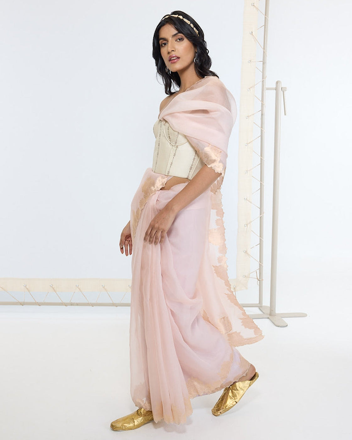 Handwoven Creamy Peach Sari