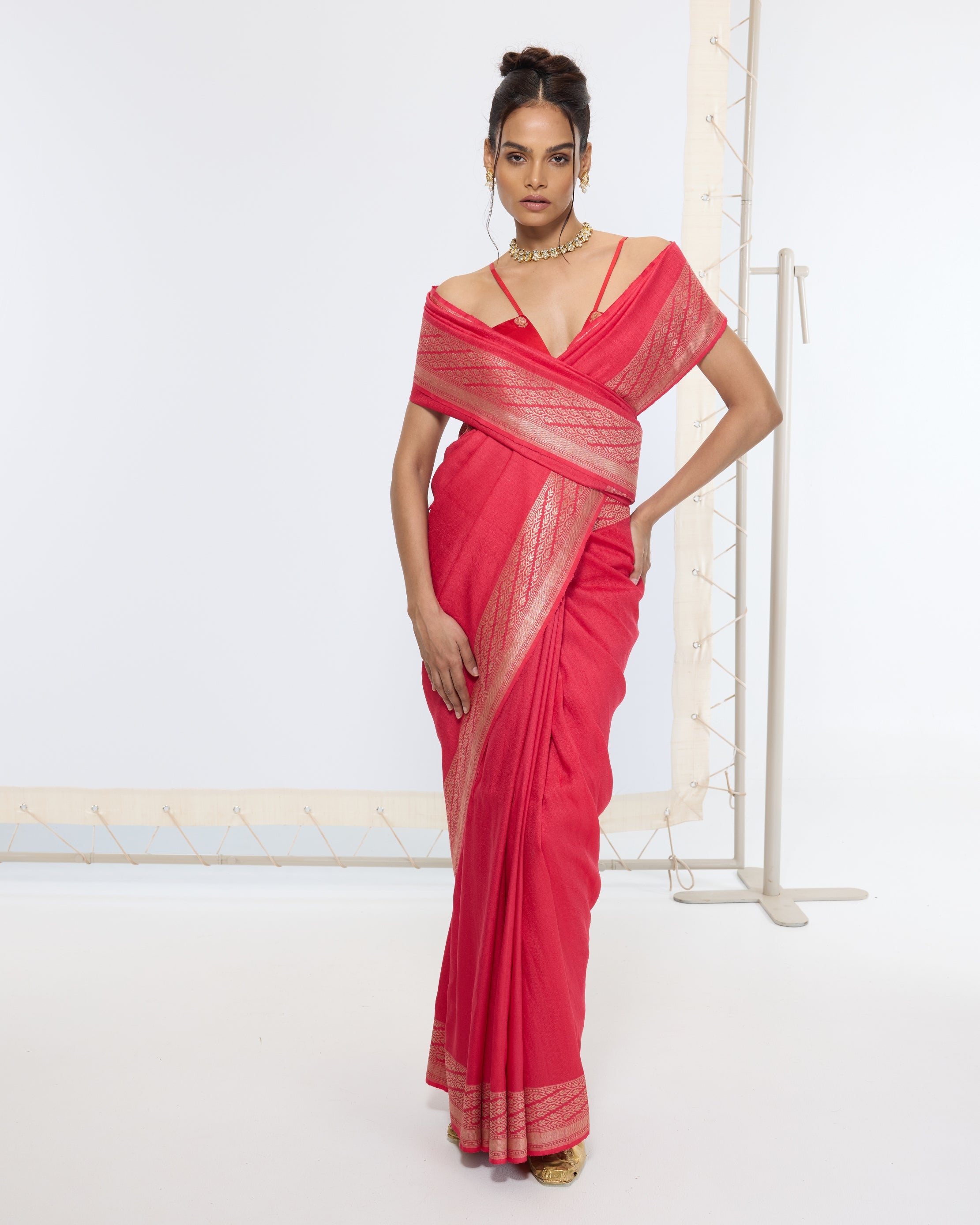 Handwoven French Rose Sari