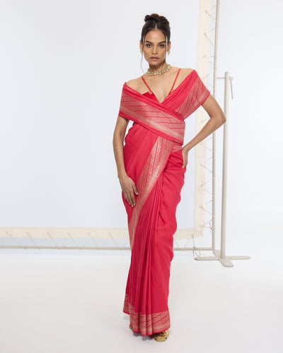 Handwoven French Rose Sari