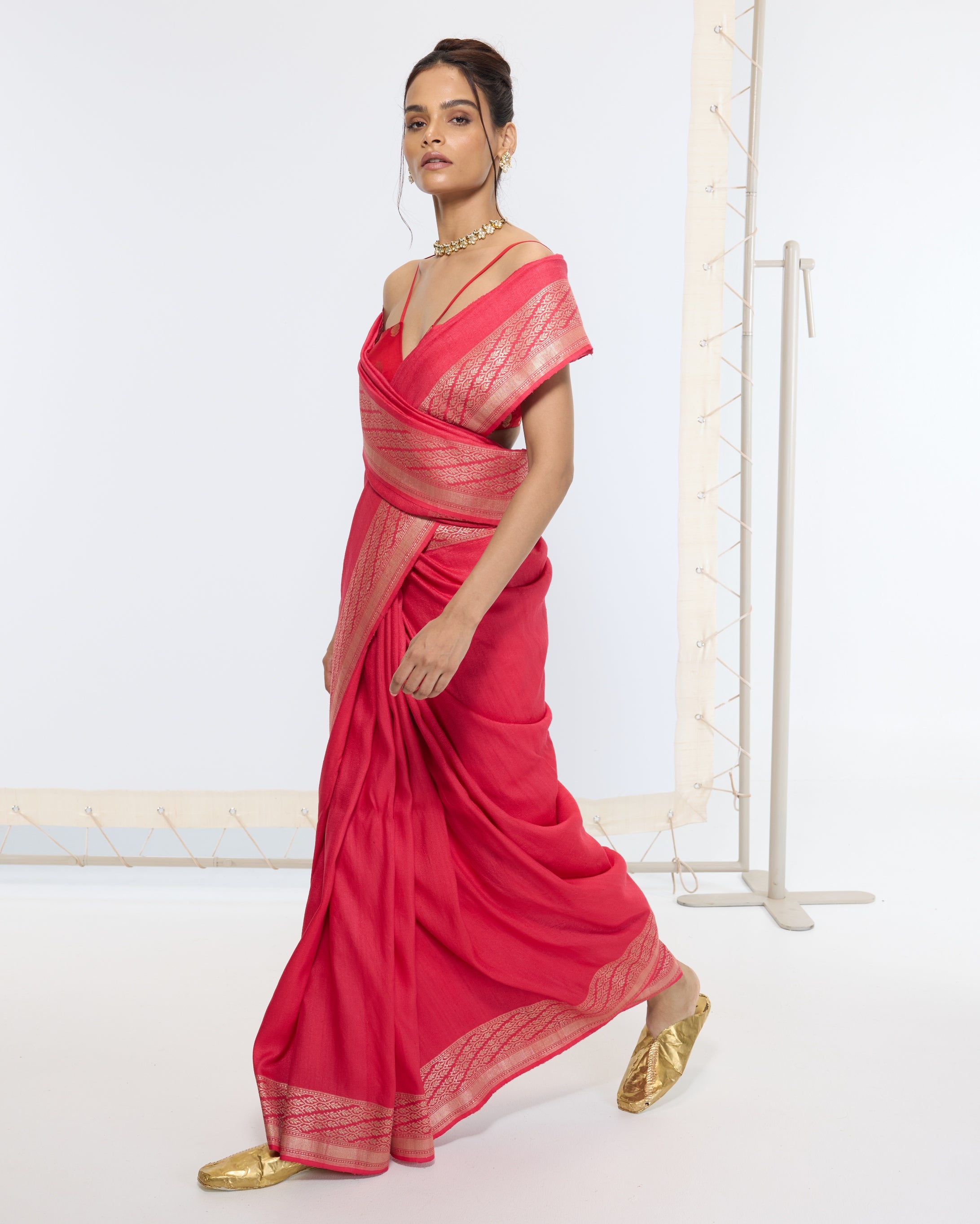 Handwoven French Rose Sari