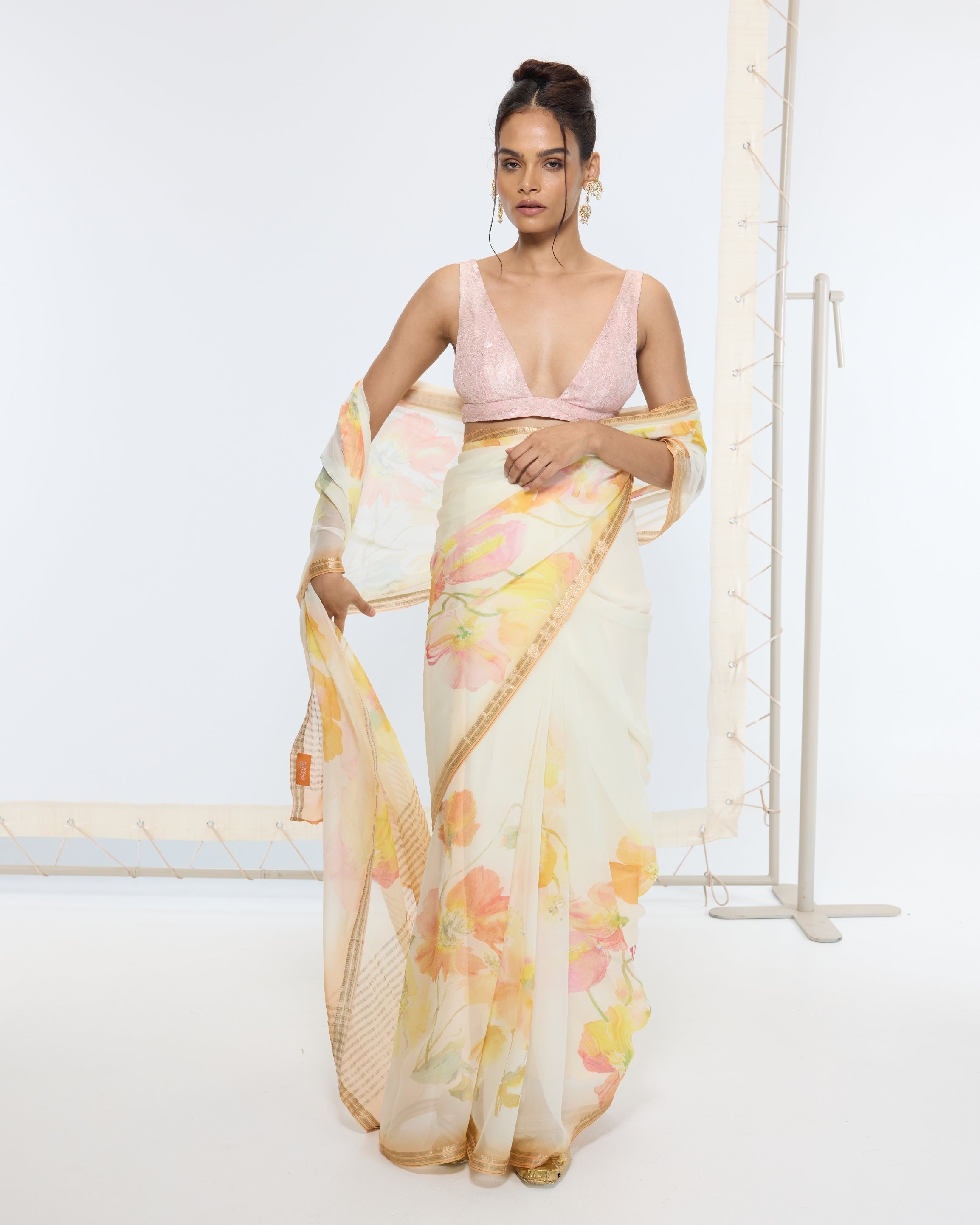 Handwoven Honey Mustard Printed Sari