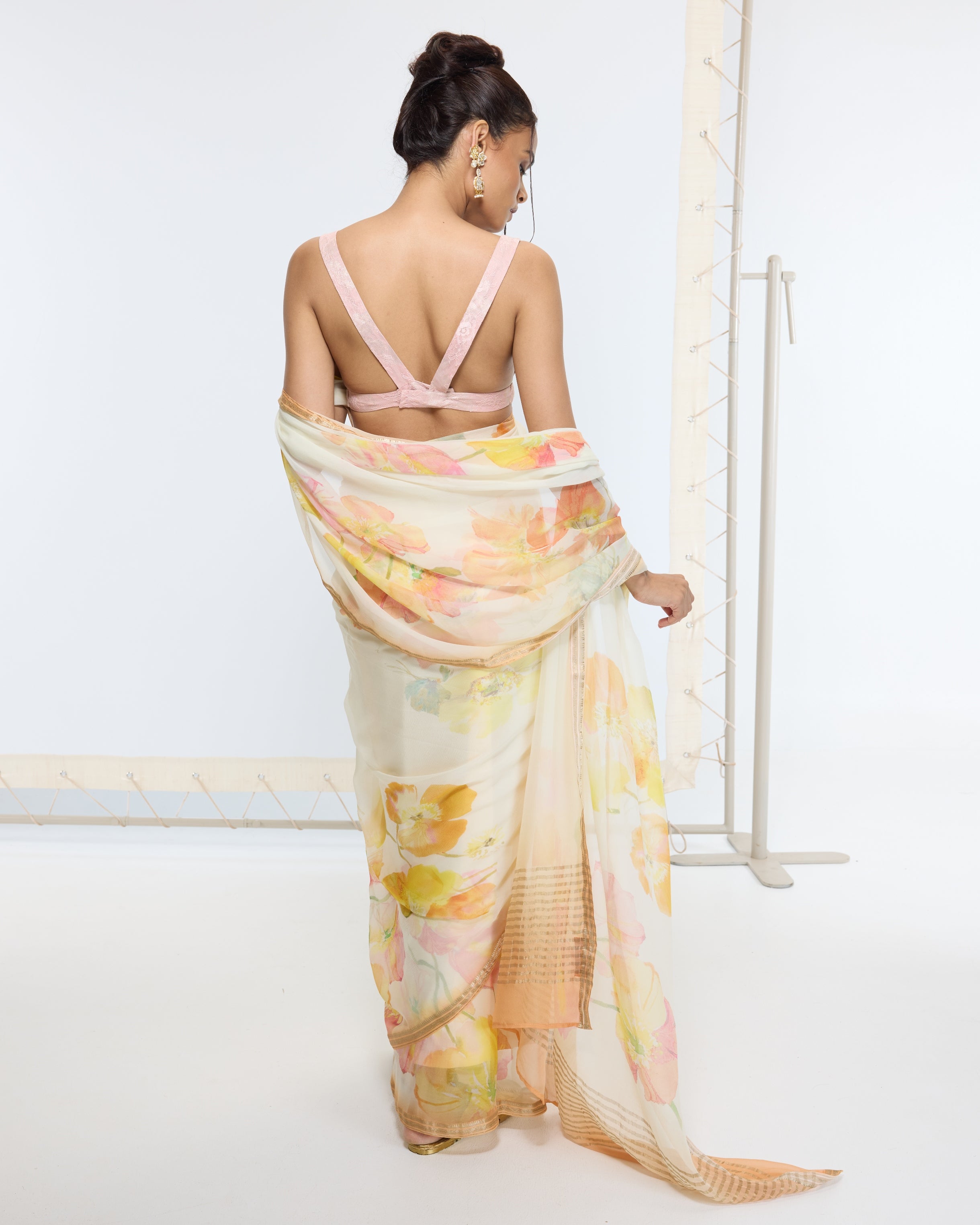 Handwoven Honey Mustard Printed Sari