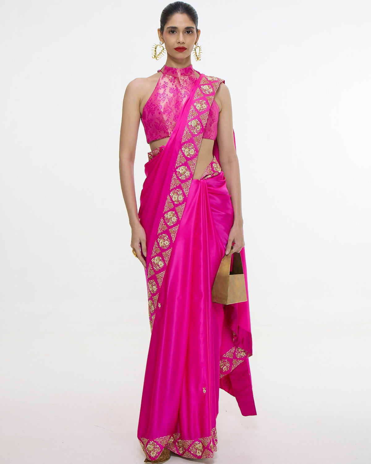 Handwoven Pink Mashroo Silk Sari With An Embroidered Border