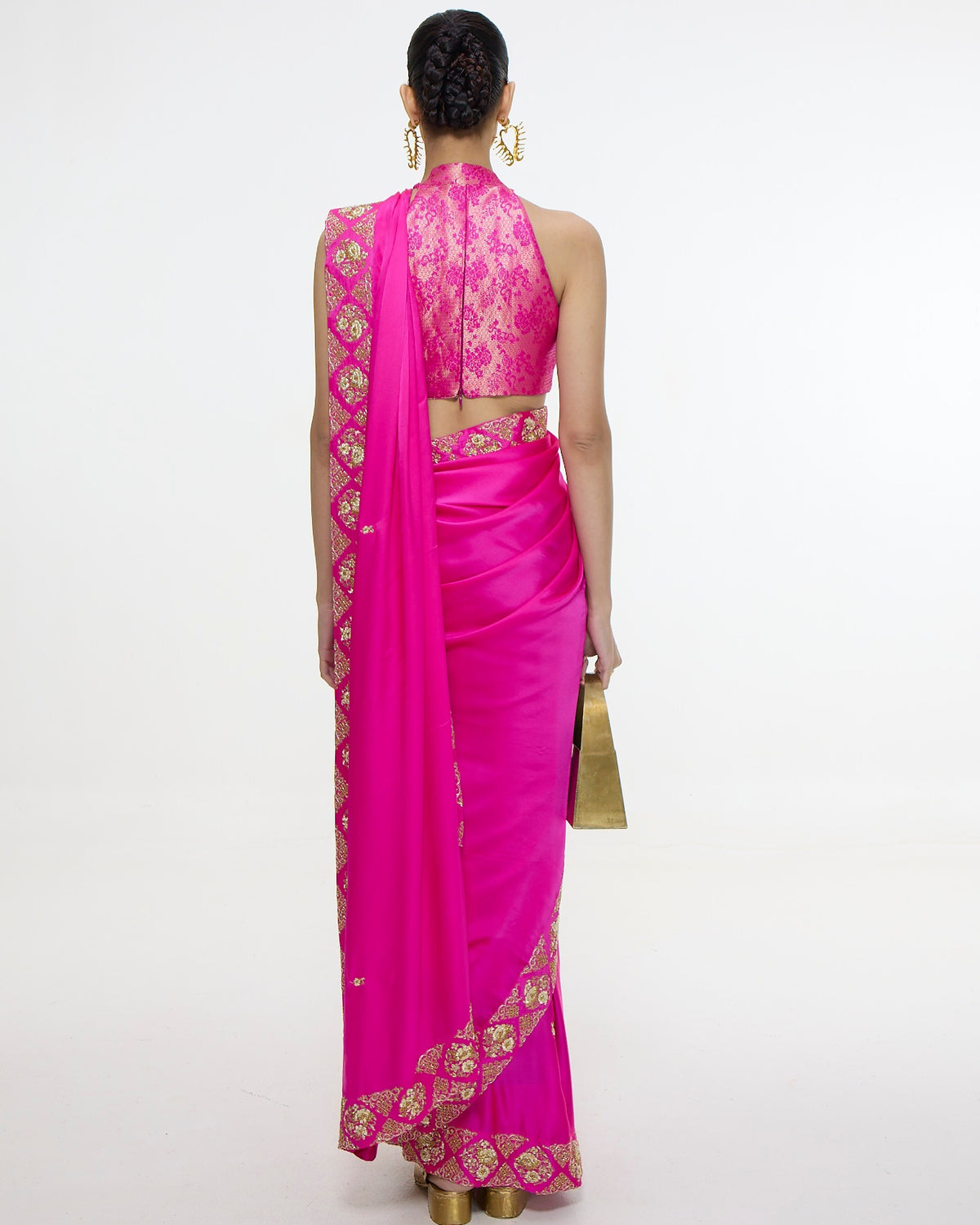 Handwoven Pink Mashroo Silk Sari With An Embroidered Border