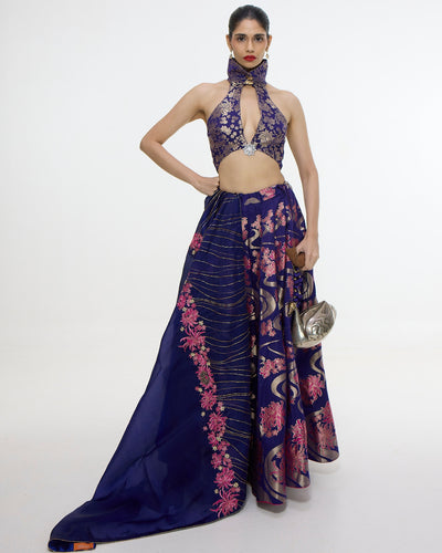 Handwoven Aubergine Cutwork Lehenga Set