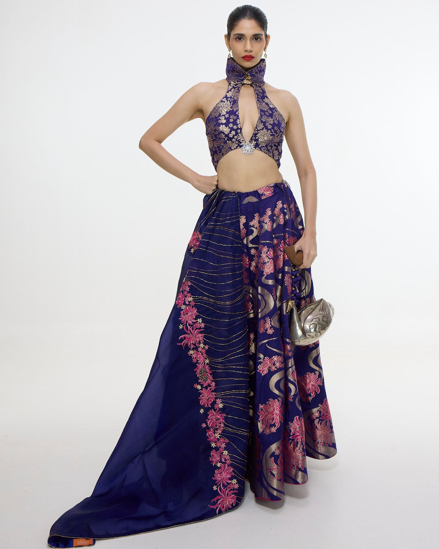 Handwoven Aubergine Cutwork Lehenga Set