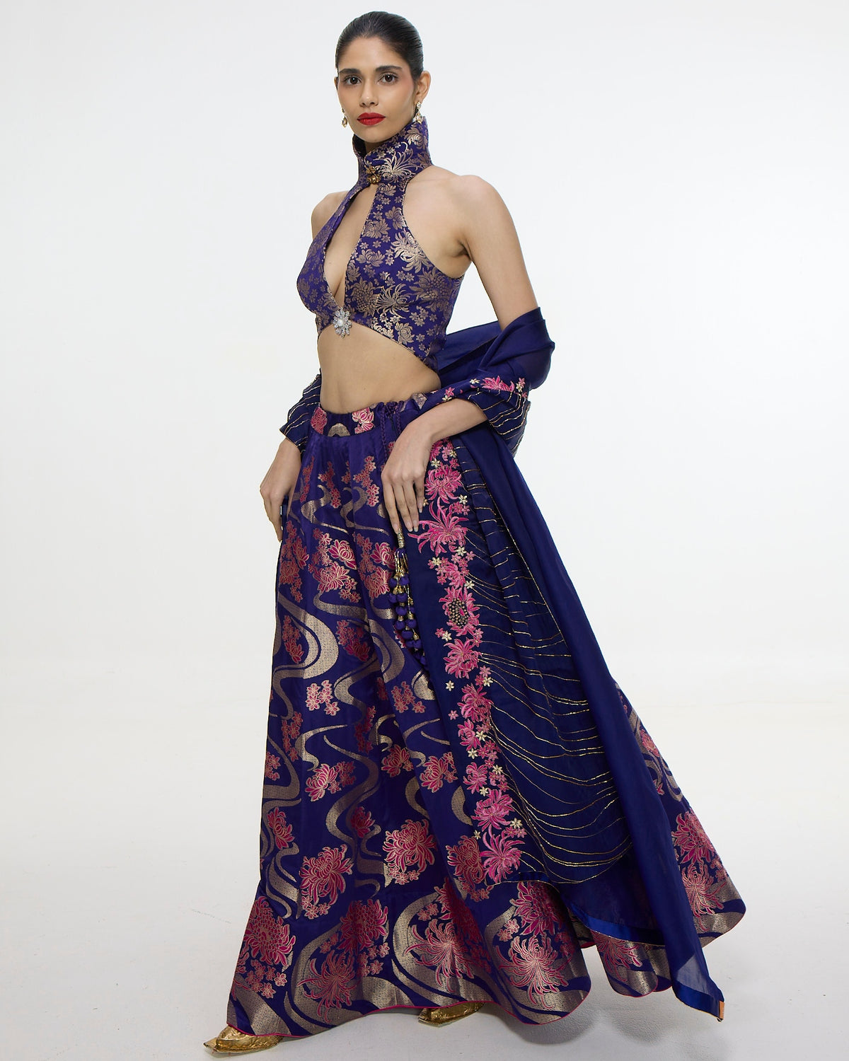 Handwoven Aubergine Cutwork Lehenga Set