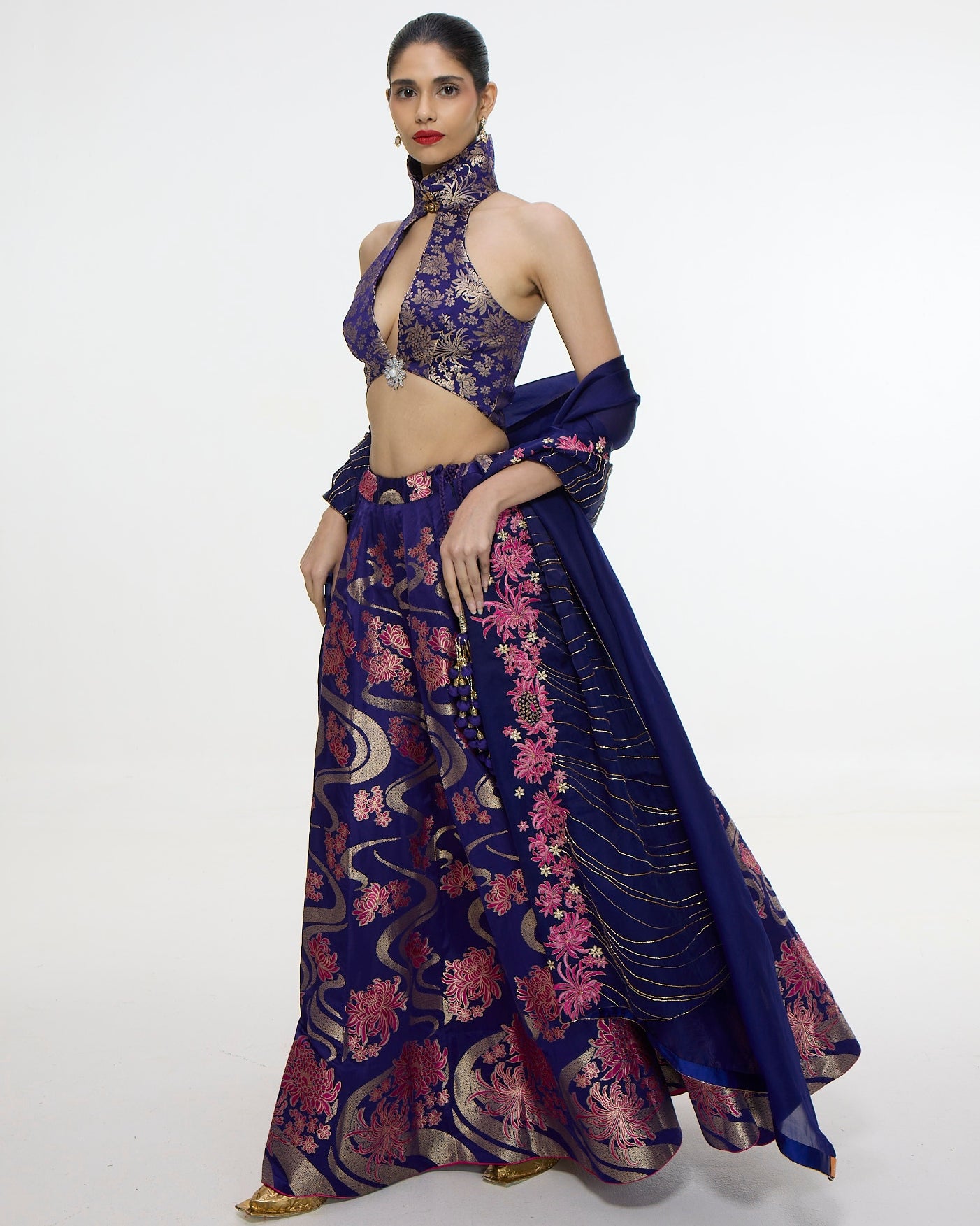 Handwoven Aubergine Cutwork Lehenga Set