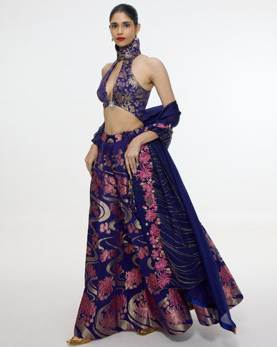 Handwoven Aubergine Cutwork Lehenga Set