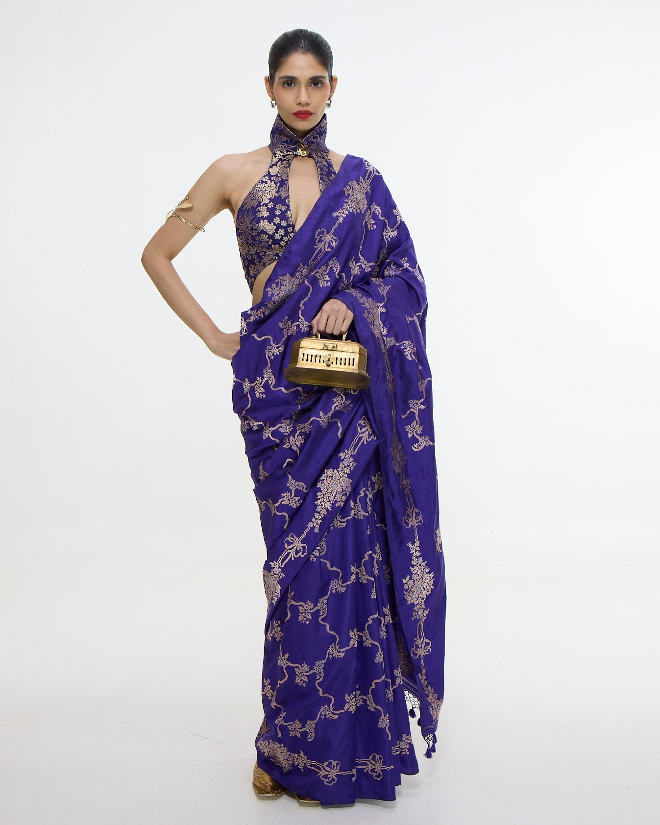 Handwoven Indigo Blue Mashroo Silk Sari