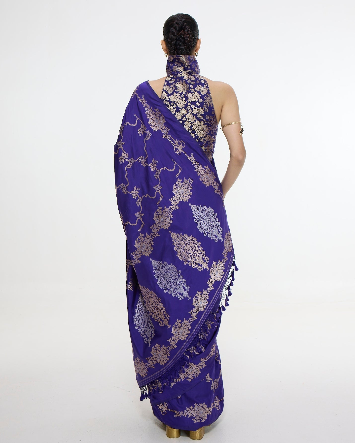 Handwoven Indigo Blue Mashroo Silk Sari