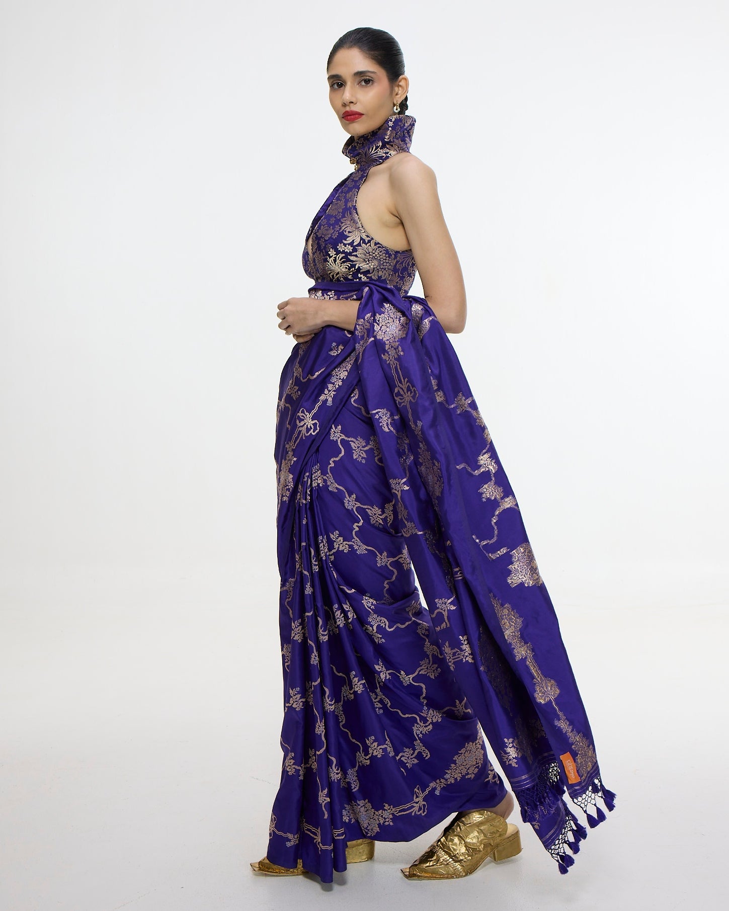 Handwoven Indigo Blue Mashroo Silk Sari