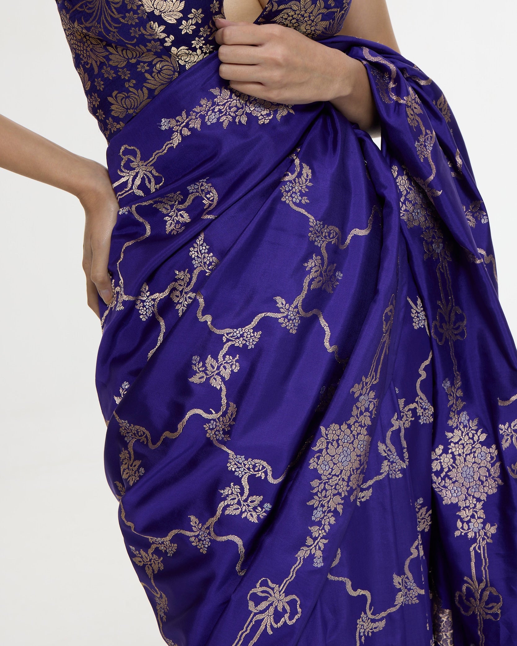 Handwoven Indigo Blue Mashroo Silk Sari