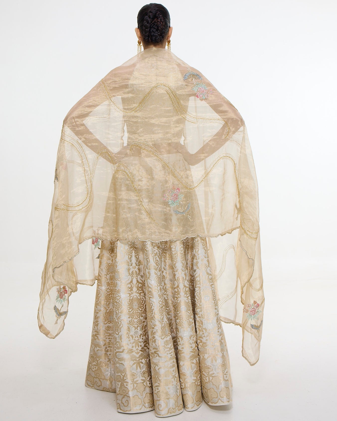 Handwoven Ivory-Gold Silk Lehenga Set