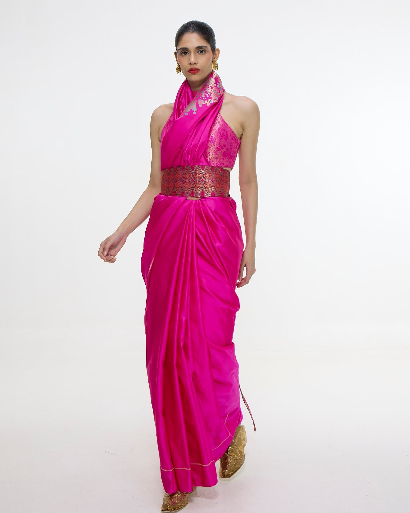 Handwoven Hot Pink Kadhwa Banarasi Sari