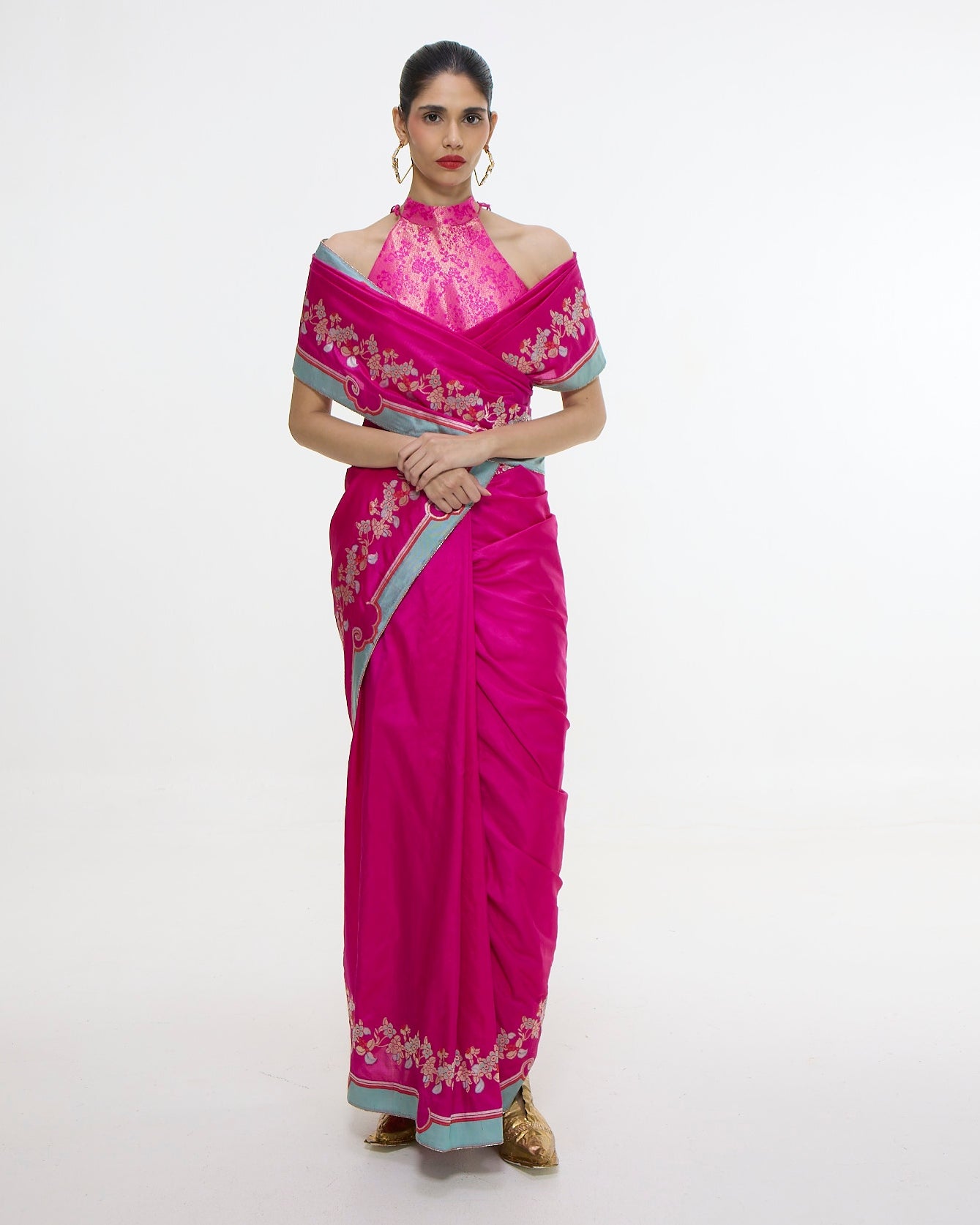 Handwoven Fuchsia Pink Mashroo Silk Sari