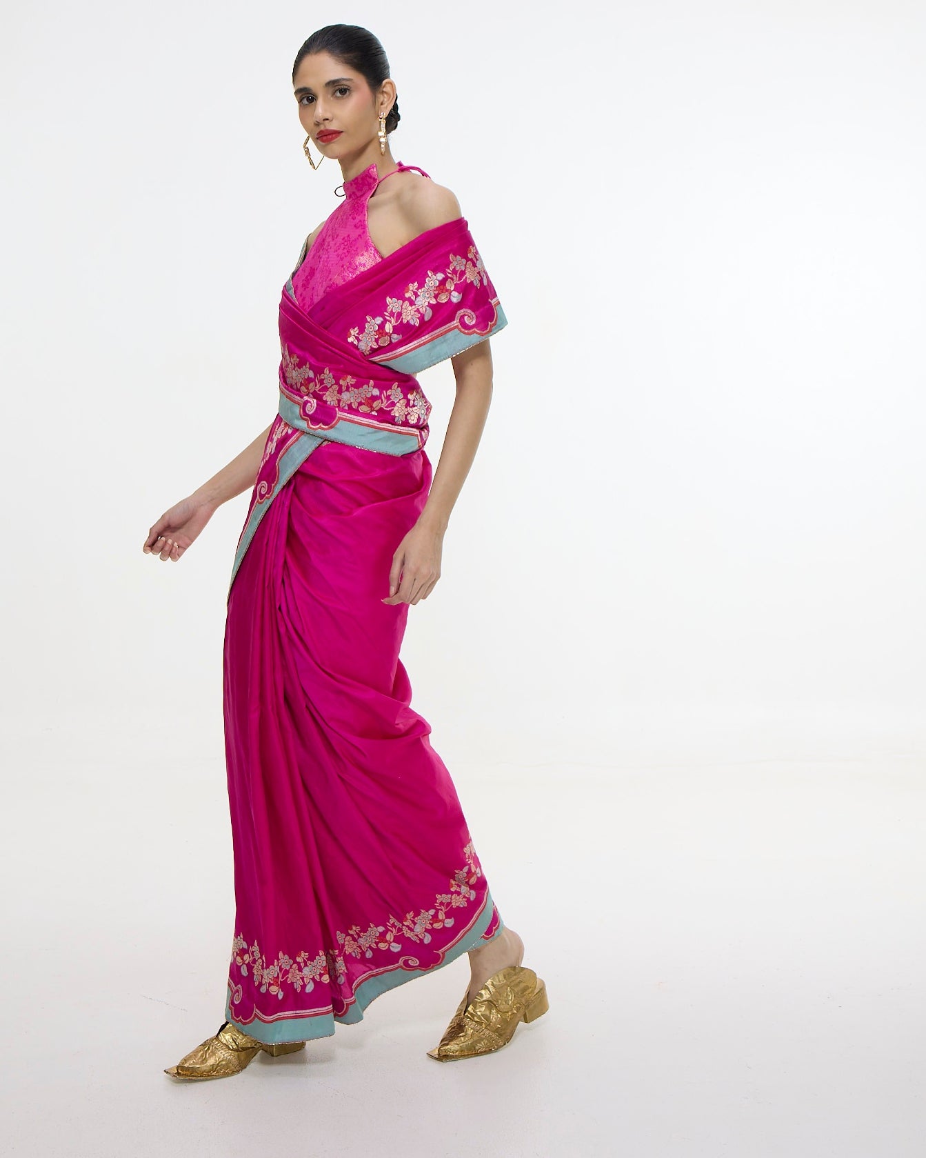 Handwoven Fuchsia Pink Mashroo Silk Sari